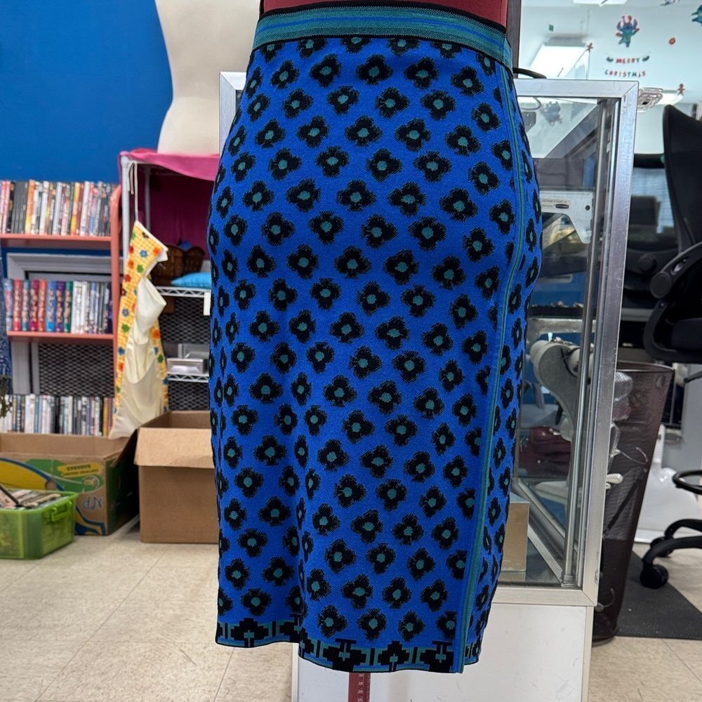Diane Von Furstenberg Blue and Black Floral Pencil Skirt